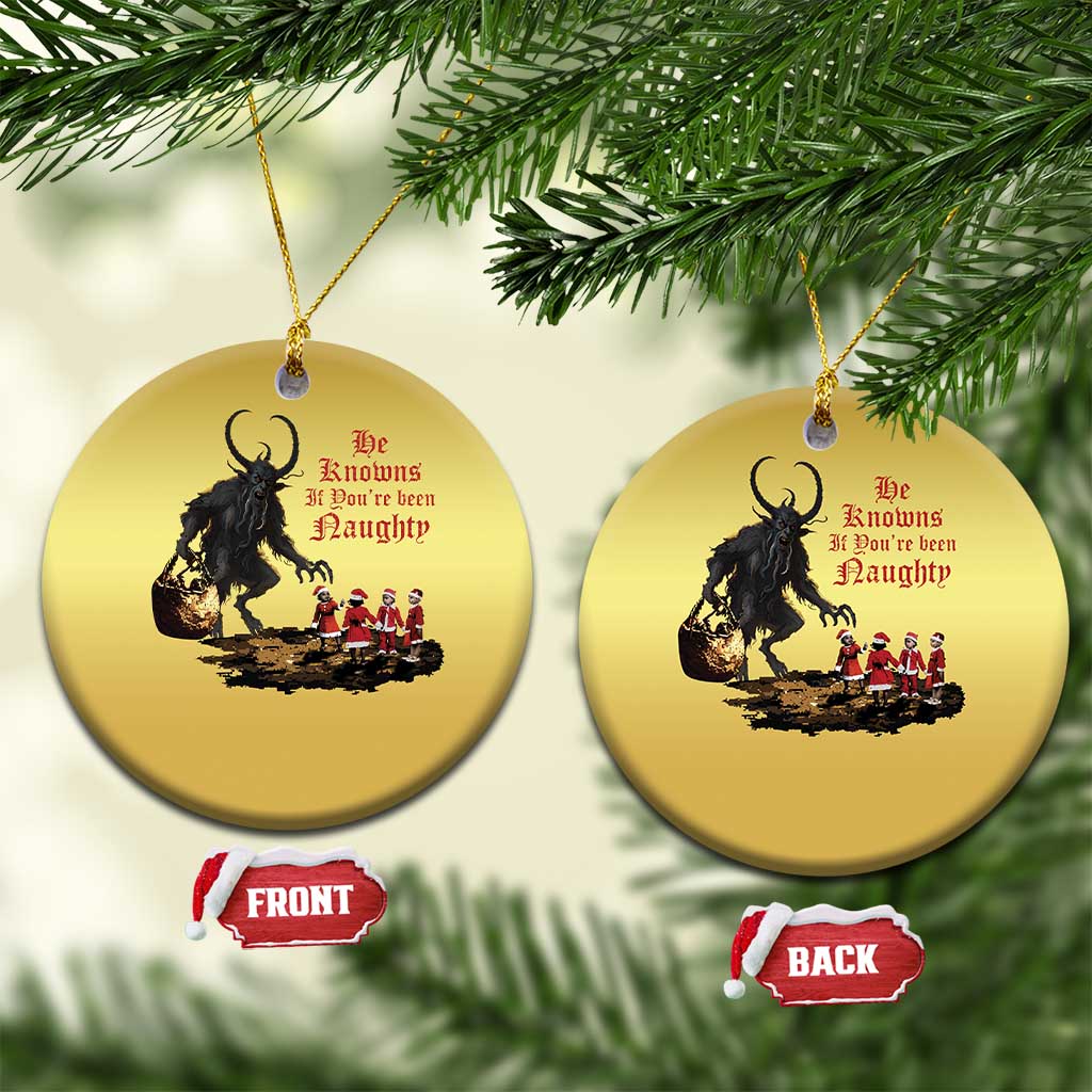 Xmas Krampus Christmas Ornament He Knows If You've Been Naughty TS09 Circle Gold Print Your Wear