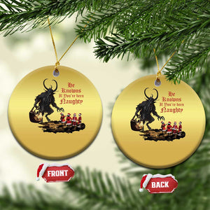 Xmas Krampus Christmas Ornament He Knows If You've Been Naughty TS09 Circle Gold Print Your Wear