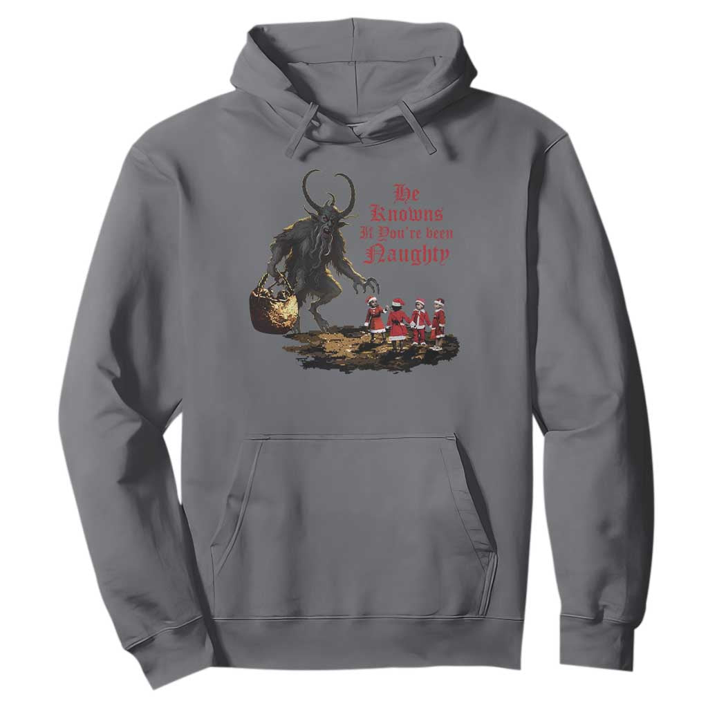 Christmas Krampus Hoodie He Knows If You've Been Naughty TS09 Charcoal Print Your Wear
