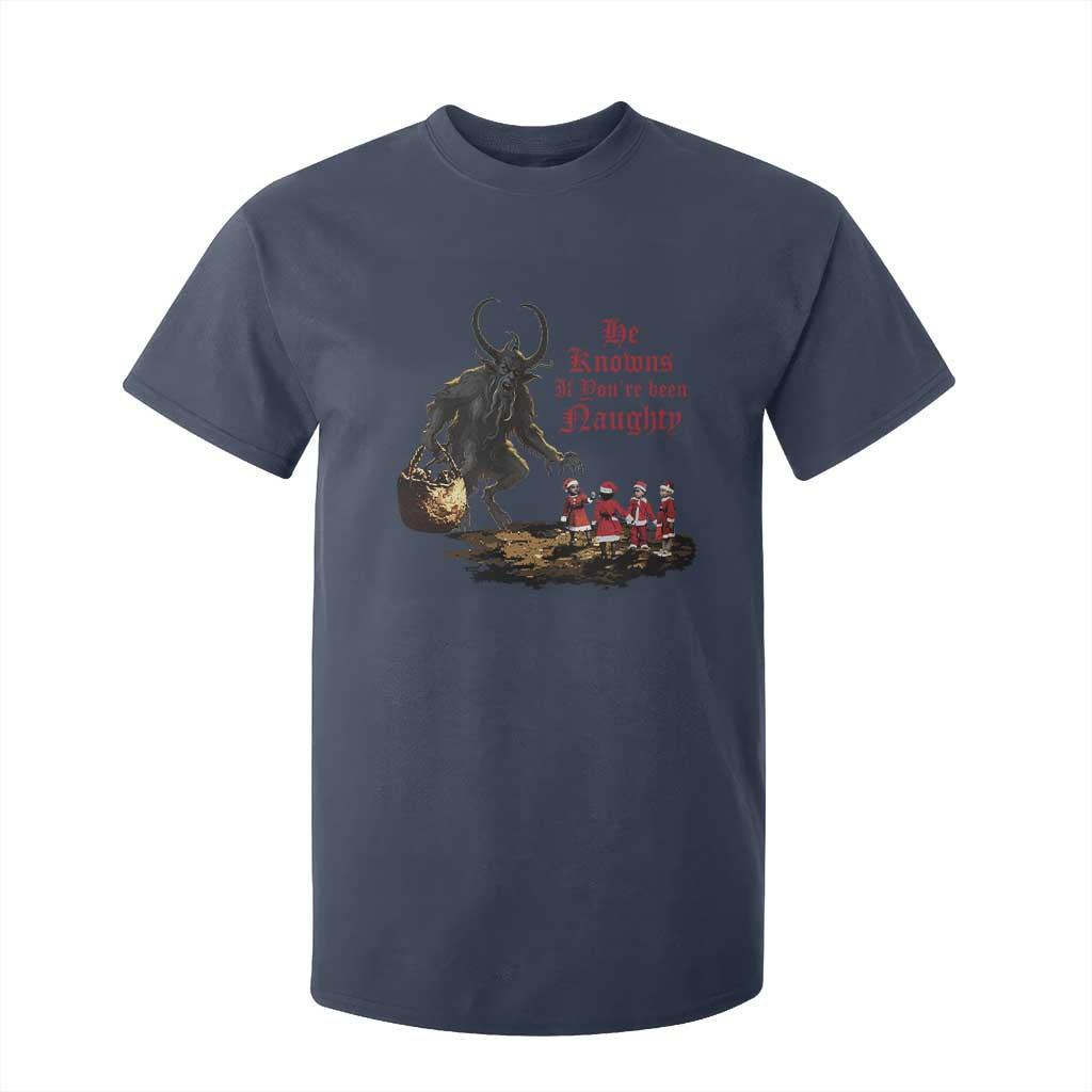Christmas Krampus T Shirt For Kid He Knows If You've Been Naughty TS09 Navy Print Your Wear