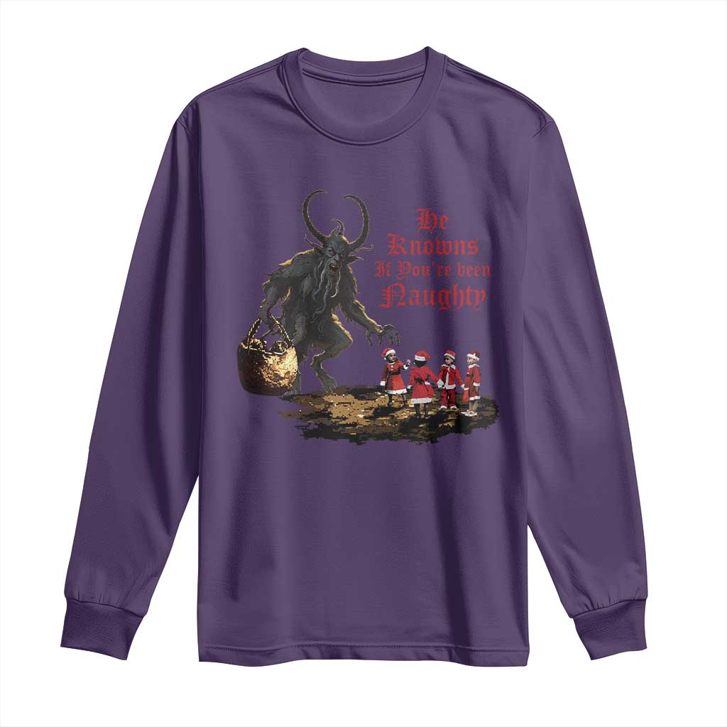 Christmas Krampus Long Sleeve Shirt He Knows If You've Been Naughty TS09 Purple Print Your Wear
