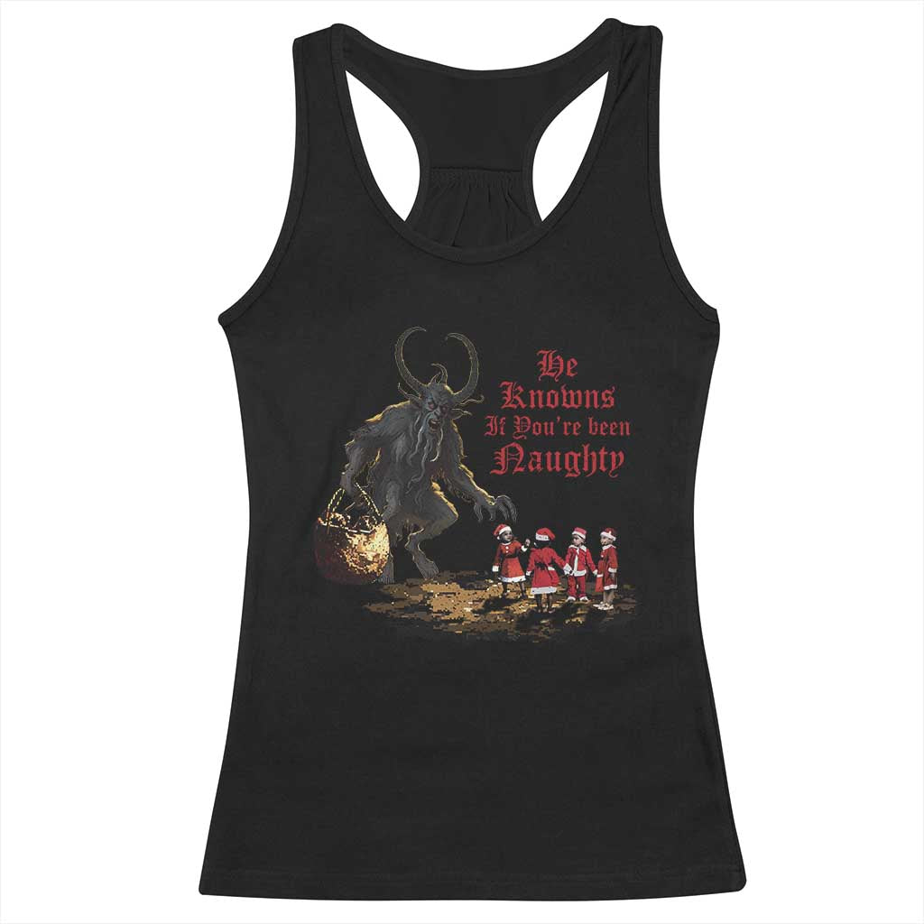 Christmas Krampus Racerback Tank Top He Knows If You've Been Naughty TS09 Black Print Your Wear