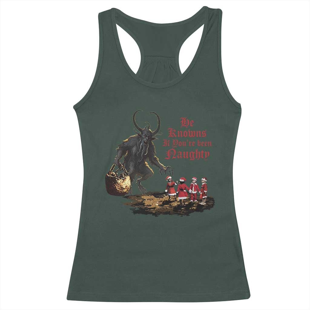 Christmas Krampus Racerback Tank Top He Knows If You've Been Naughty TS09 Dark Forest Green Print Your Wear