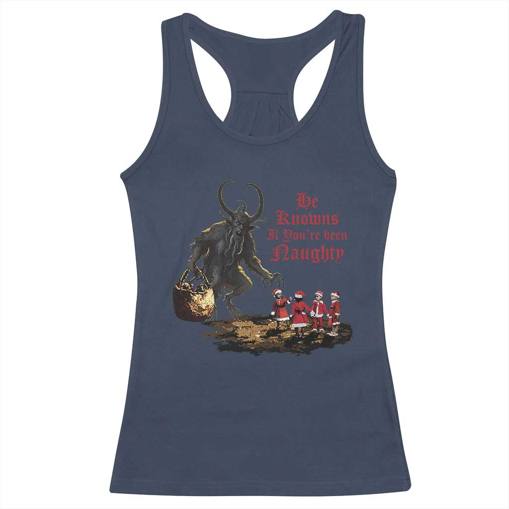 Christmas Krampus Racerback Tank Top He Knows If You've Been Naughty TS09 Navy Print Your Wear