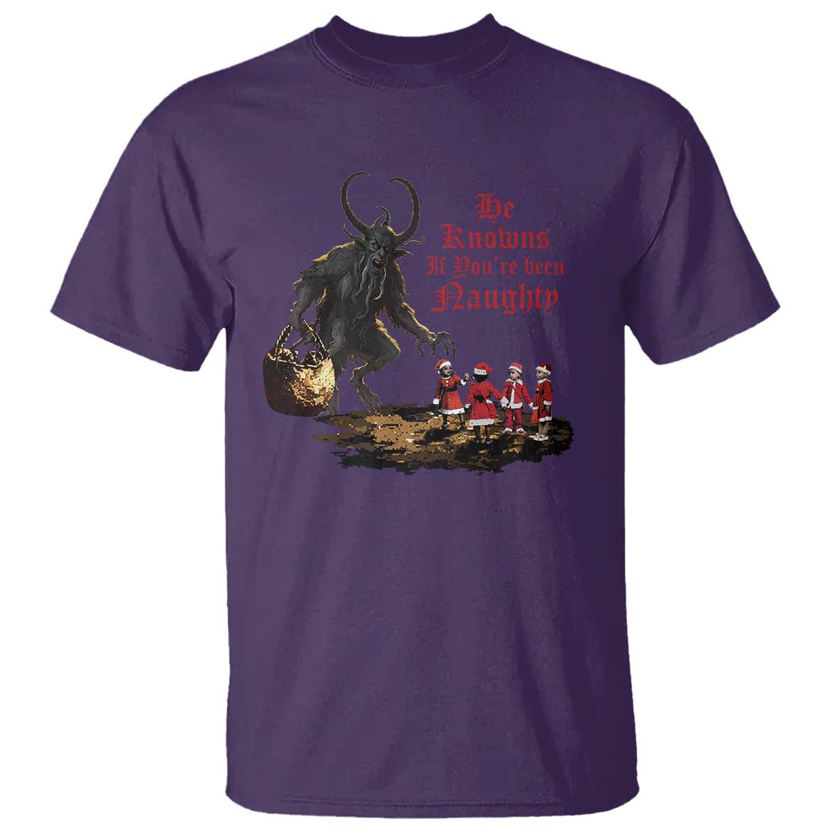 Christmas Krampus T Shirt He Knows If You've Been Naughty TS09 Purple Print Your Wear