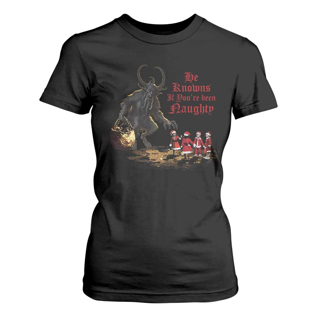 Christmas Krampus T Shirt For Women He Knows If You've Been Naughty TS09 Black Print Your Wear
