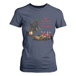 Christmas Krampus T Shirt For Women He Knows If You've Been Naughty TS09 Navy Print Your Wear