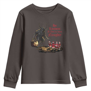 Christmas Krampus Youth Sweatshirt He Knows If You've Been Naughty TS09 Dark Chocolate Print Your Wear