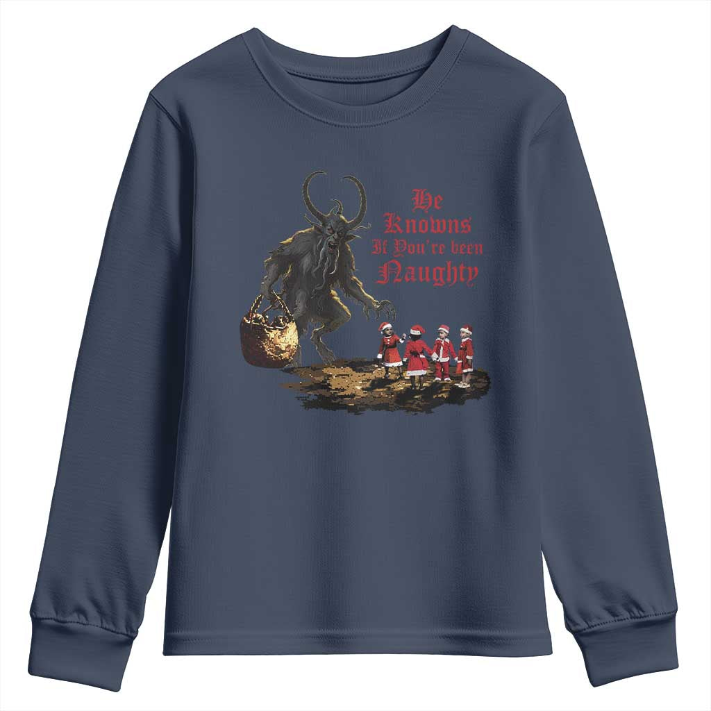 Christmas Krampus Youth Sweatshirt He Knows If You've Been Naughty TS09 Navy Print Your Wear