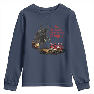 Christmas Krampus Youth Sweatshirt He Knows If You've Been Naughty TS09 Navy Print Your Wear