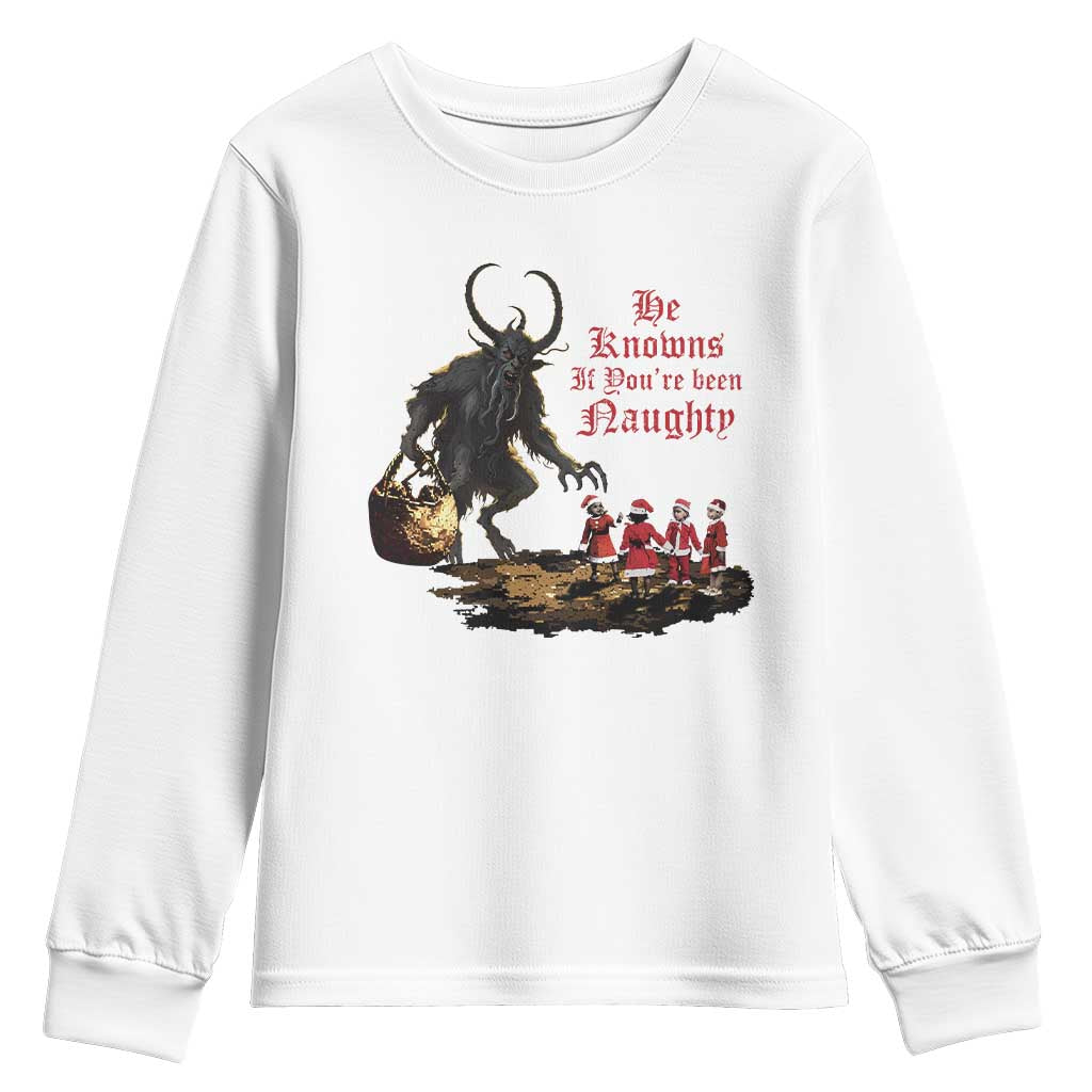 Christmas Krampus Youth Sweatshirt He Knows If You've Been Naughty TS09 White Print Your Wear