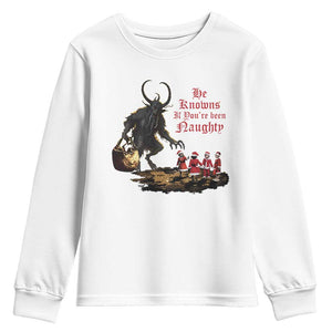 Christmas Krampus Youth Sweatshirt He Knows If You've Been Naughty TS09 White Print Your Wear