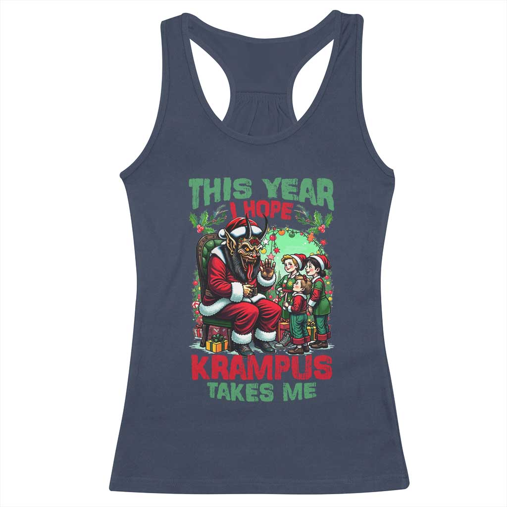 Christmas Krampus Racerback Tank Top This Year I Hope Krampus Takes Me TS09 Navy Print Your Wear