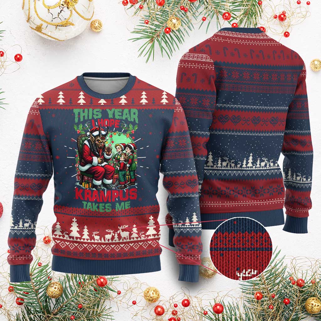 Xmas Krampus Ugly Christmas Sweater This Year I Hope Krampus Takes Me TS09 Burgundy Print Your Wear
