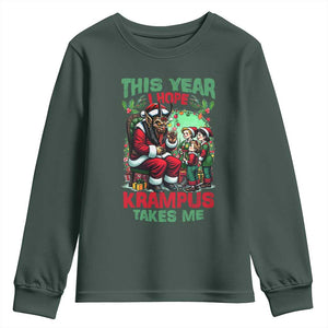 Christmas Krampus Youth Sweatshirt This Year I Hope Krampus Takes Me TS09 Dark Forest Green Print Your Wear