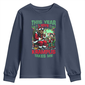Christmas Krampus Youth Sweatshirt This Year I Hope Krampus Takes Me TS09 Navy Print Your Wear
