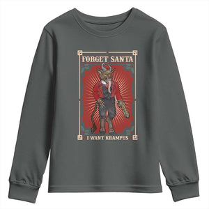 Funny Christmas Youth Sweatshirt Forget Santa I Want Krampus TS09 Dark Heather Print Your Wear
