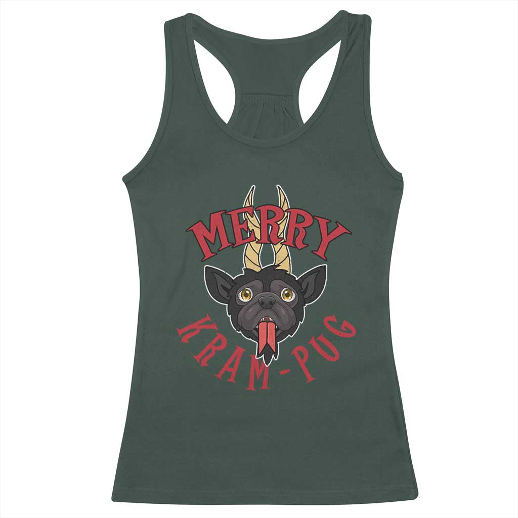 Funny Christmas Krampus Pug Dog Racerback Tank Top Merry Krampug Cute Pug Satan TS09 Dark Forest Green Print Your Wear