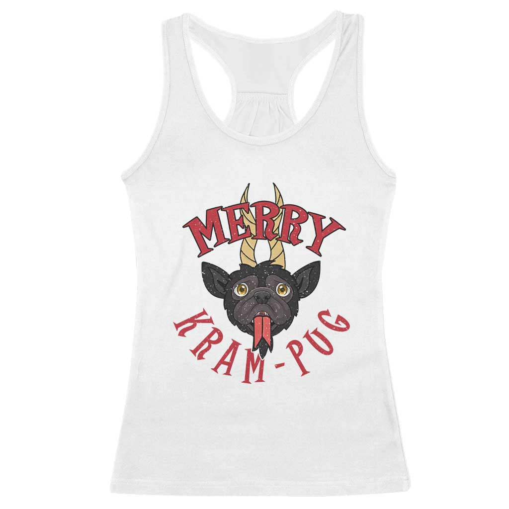 Funny Christmas Krampus Pug Dog Racerback Tank Top Merry Krampug Cute Pug Satan TS09 White Print Your Wear