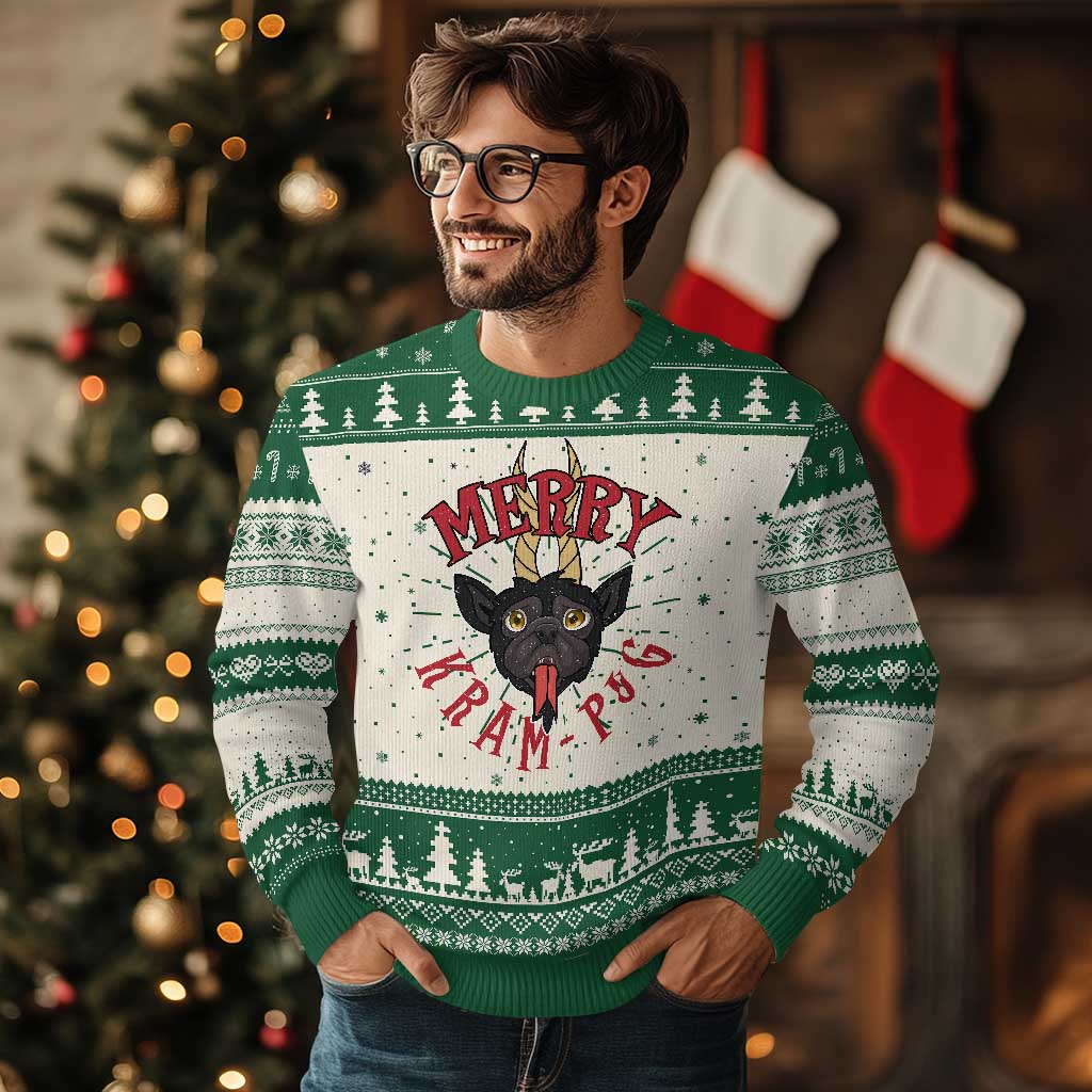 Funny Xmas Krampus Pug Dog Ugly Christmas Sweater Merry Krampug Cute Pug Satan TS09 Green Print Your Wear