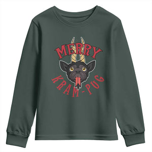 Funny Christmas Krampus Pug Dog Youth Sweatshirt Merry Krampug Cute Pug Satan TS09 Dark Forest Green Print Your Wear