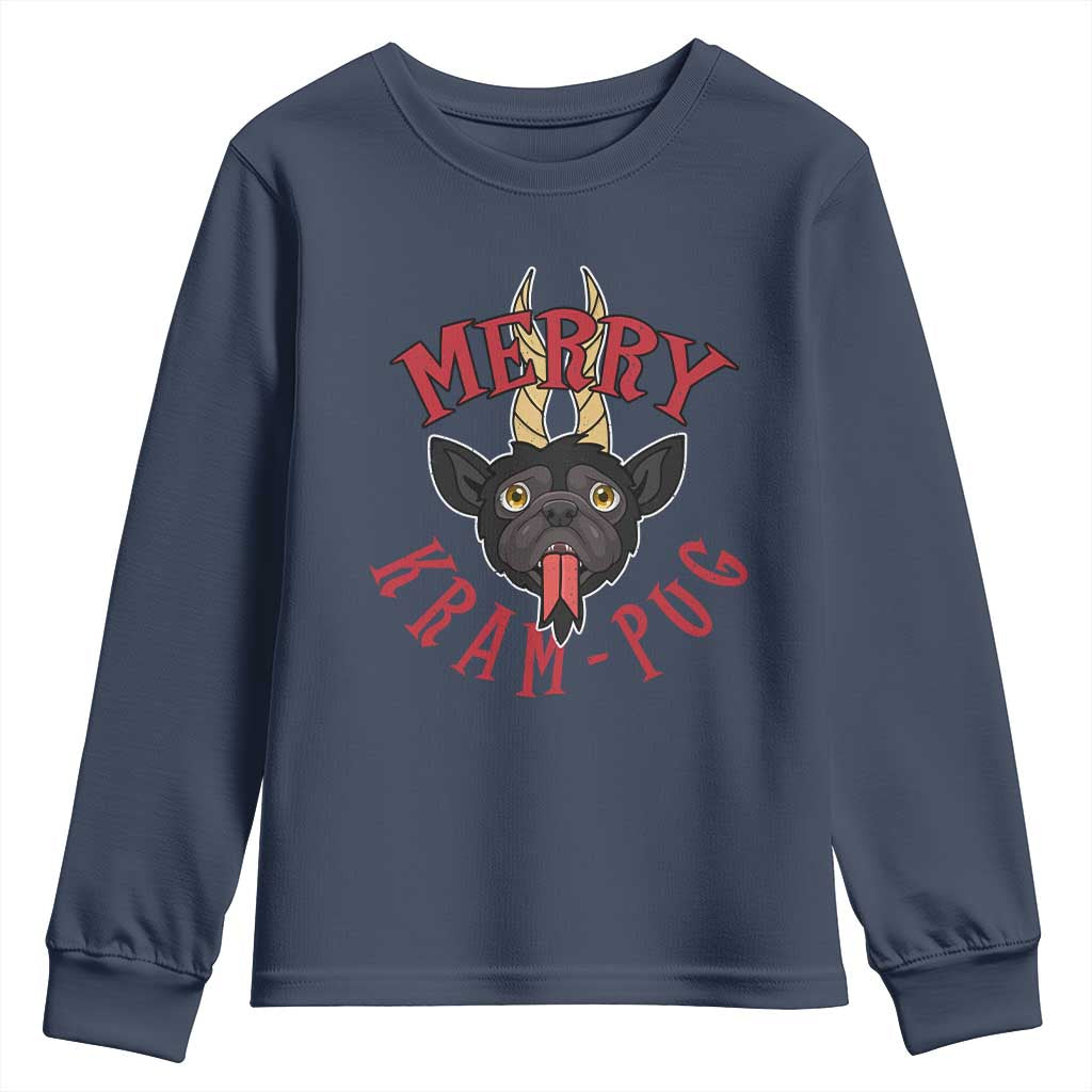 Funny Christmas Krampus Pug Dog Youth Sweatshirt Merry Krampug Cute Pug Satan TS09 Navy Print Your Wear
