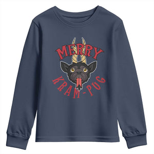 Funny Christmas Krampus Pug Dog Youth Sweatshirt Merry Krampug Cute Pug Satan TS09 Navy Print Your Wear
