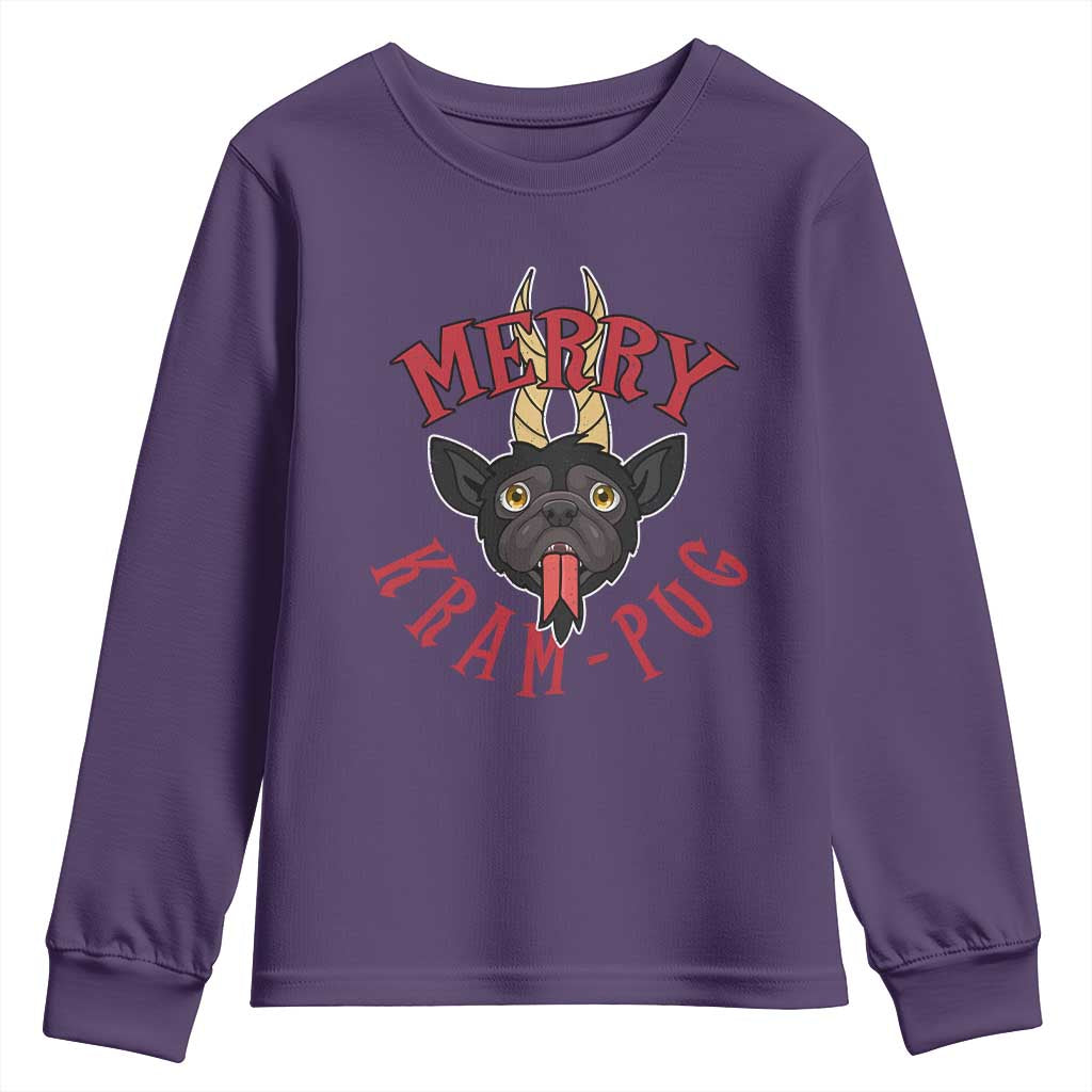 Funny Christmas Krampus Pug Dog Youth Sweatshirt Merry Krampug Cute Pug Satan TS09 Purple Print Your Wear