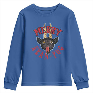 Funny Christmas Krampus Pug Dog Youth Sweatshirt Merry Krampug Cute Pug Satan TS09 Royal Blue Print Your Wear