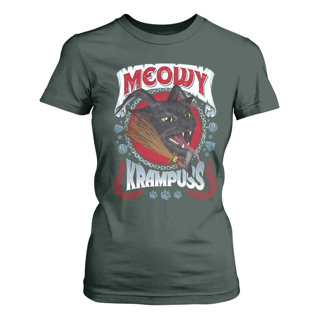 Christmas Krampus Cat T Shirt For Women Meowy Krampuss Black Cat TS09 Dark Forest Green Print Your Wear