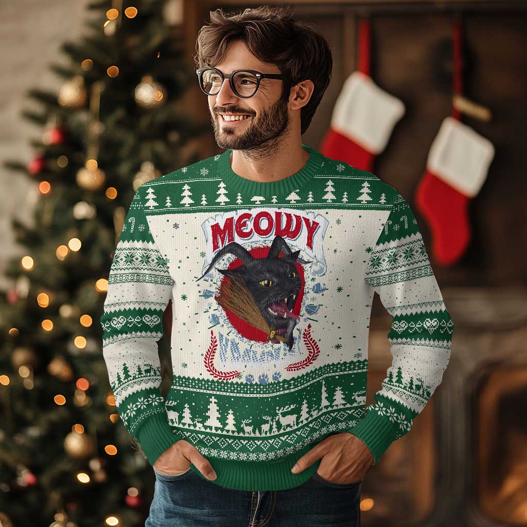 Xmas Krampus Cat Ugly Christmas Sweater Meowy Krampuss Black Cat TS09 Green Print Your Wear