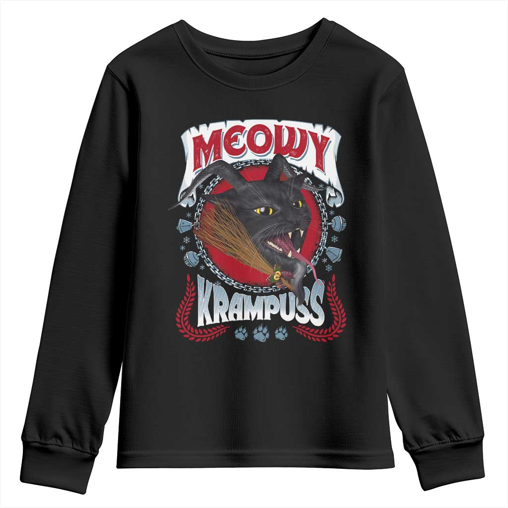 Christmas Krampus Cat Youth Sweatshirt Meowy Krampuss Black Cat TS09 Black Print Your Wear
