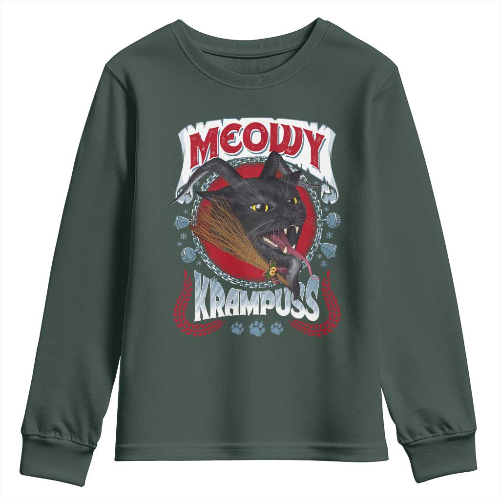 Christmas Krampus Cat Youth Sweatshirt Meowy Krampuss Black Cat TS09 Dark Forest Green Print Your Wear