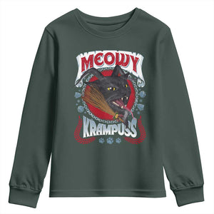 Christmas Krampus Cat Youth Sweatshirt Meowy Krampuss Black Cat TS09 Dark Forest Green Print Your Wear