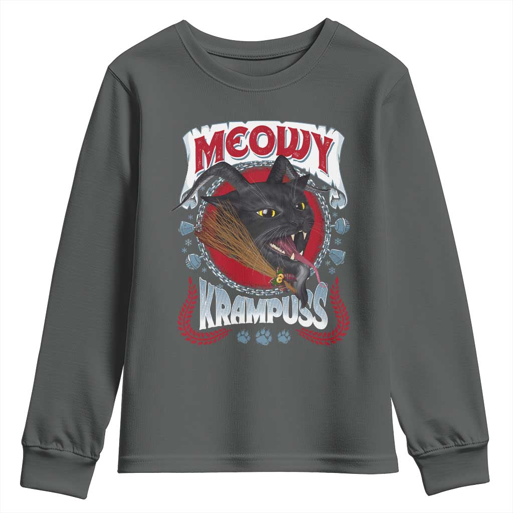 Christmas Krampus Cat Youth Sweatshirt Meowy Krampuss Black Cat TS09 Dark Heather Print Your Wear