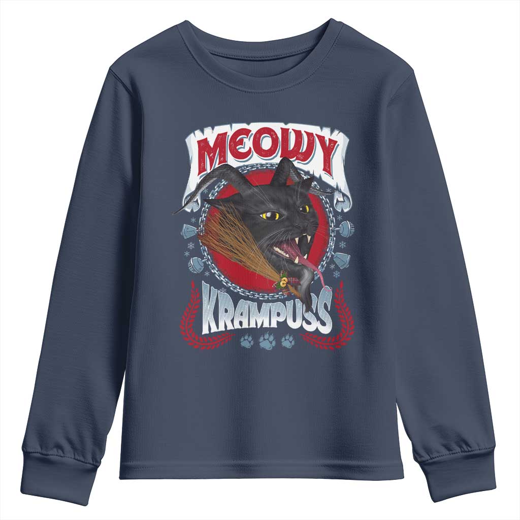 Christmas Krampus Cat Youth Sweatshirt Meowy Krampuss Black Cat TS09 Navy Print Your Wear