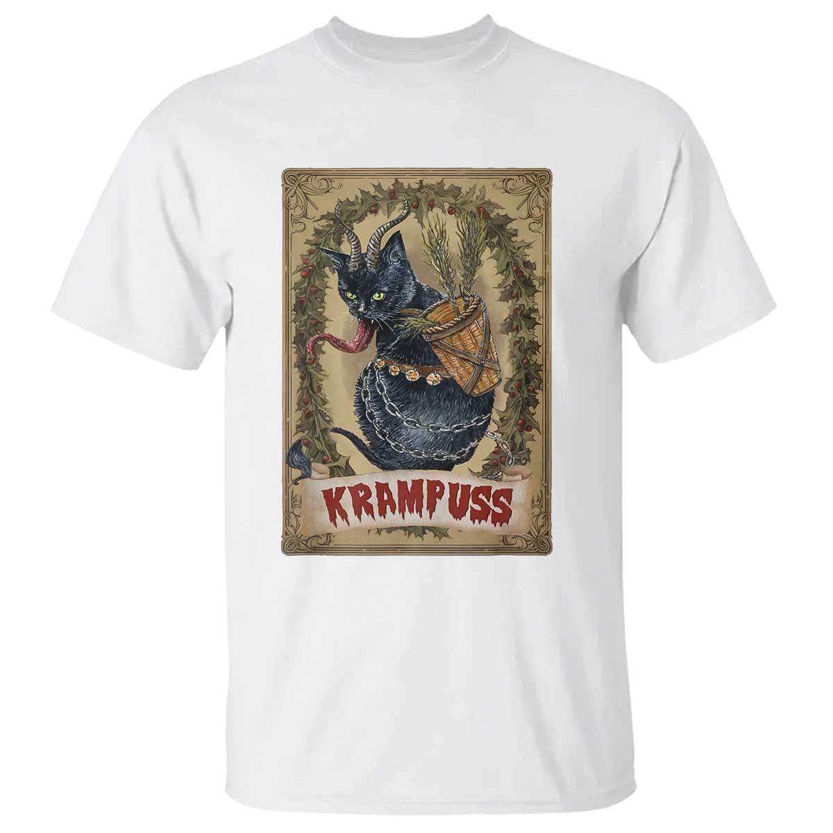 Krampus Cat T Shirt Krampuss Black Cat Vintage Horror Christmas TS09 White Print Your Wear