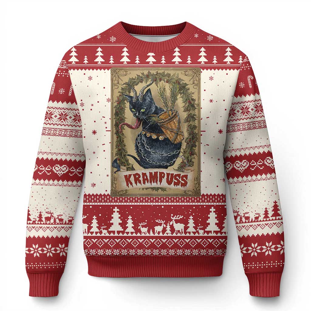 Krampus Cat Ugly Christmas Sweater Krampuss Black Cat Vintage Horror Christmas TS09 Red Print Your Wear
