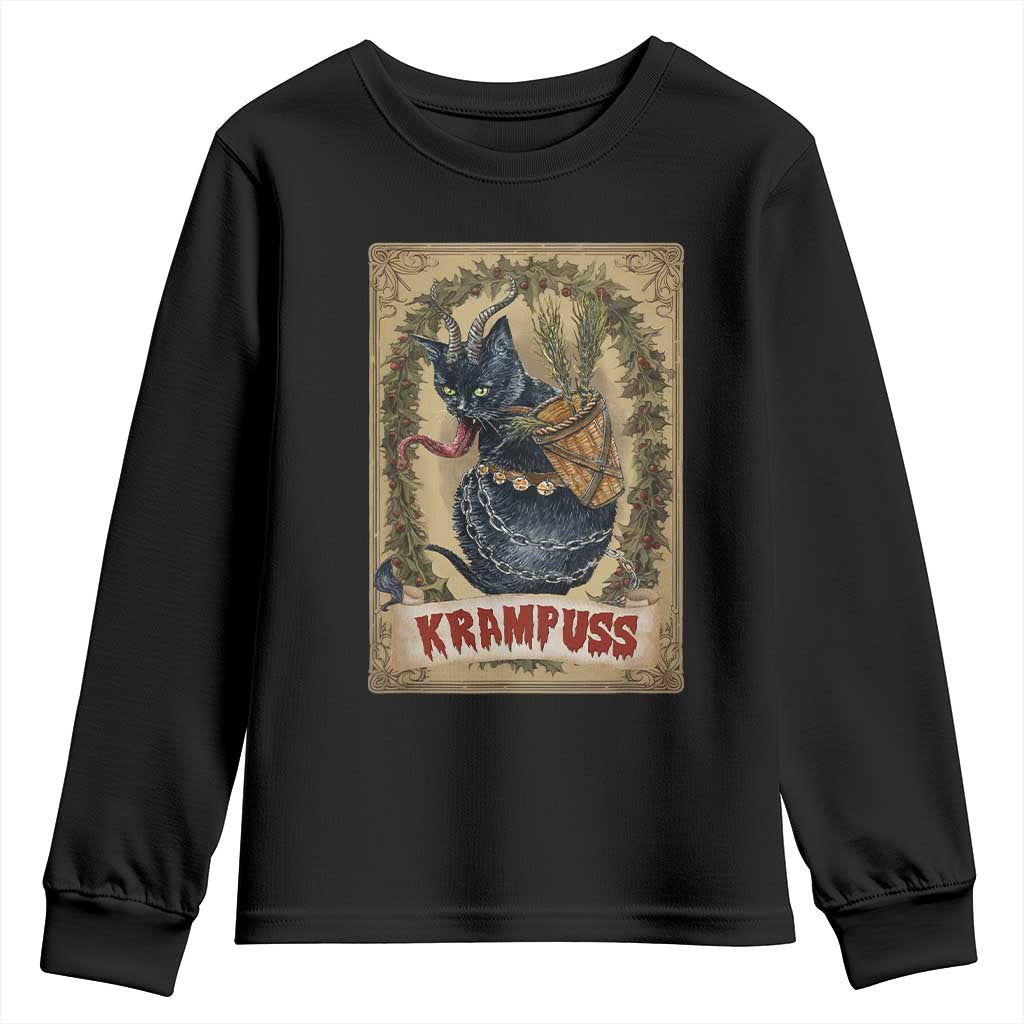 Krampus Cat Youth Sweatshirt Krampuss Black Cat Vintage Horror Christmas TS09 Black Print Your Wear