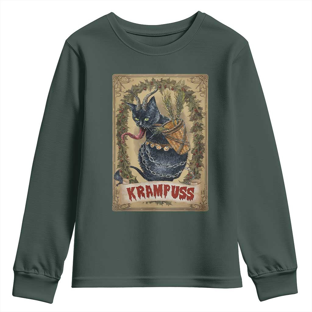 Krampus Cat Youth Sweatshirt Krampuss Black Cat Vintage Horror Christmas TS09 Dark Forest Green Print Your Wear