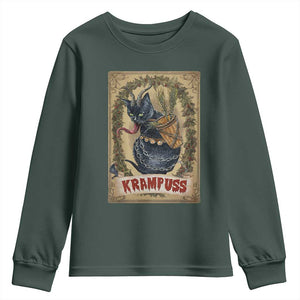Krampus Cat Youth Sweatshirt Krampuss Black Cat Vintage Horror Christmas TS09 Dark Forest Green Print Your Wear