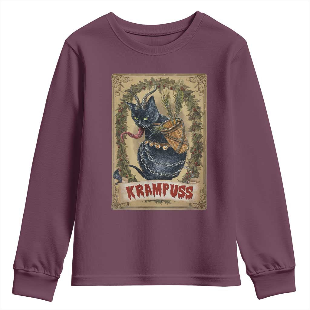 Krampus Cat Youth Sweatshirt Krampuss Black Cat Vintage Horror Christmas TS09 Maroon Print Your Wear