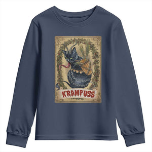 Krampus Cat Youth Sweatshirt Krampuss Black Cat Vintage Horror Christmas TS09 Navy Print Your Wear