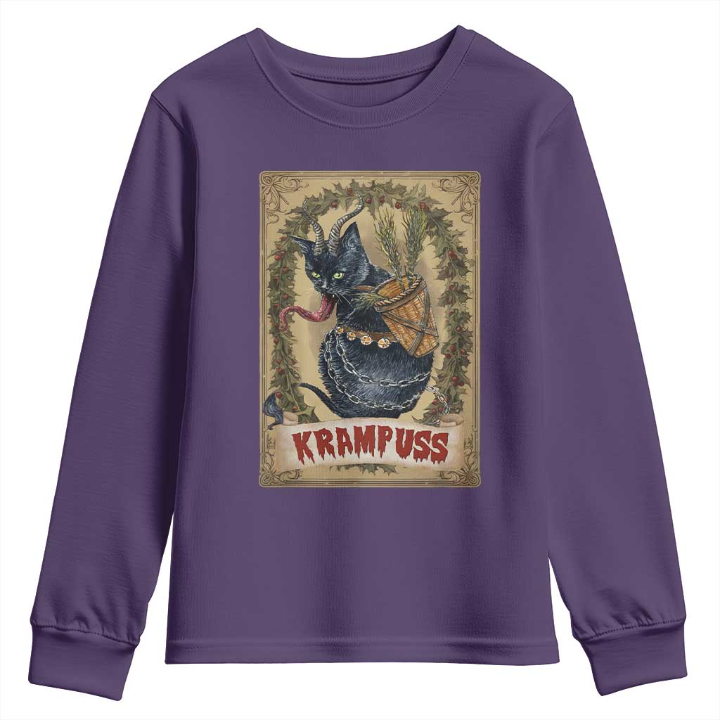 Krampus Cat Youth Sweatshirt Krampuss Black Cat Vintage Horror Christmas TS09 Purple Print Your Wear