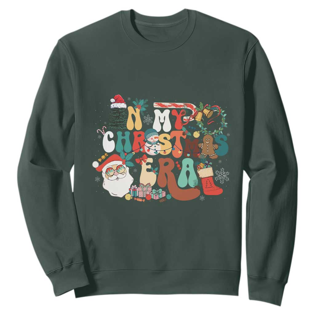In My Christmas Era Retro Groovy Sweatshirt TS09 Dark Forest Green Print Your Wear