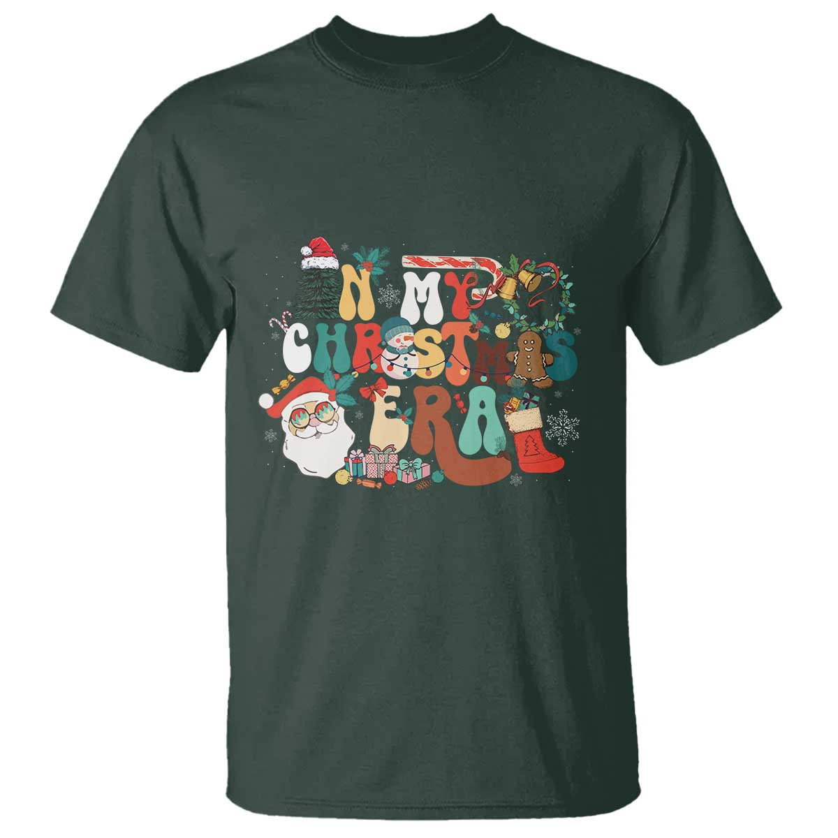 In My Christmas Era Retro Groovy T Shirt TS09 Dark Forest Green Print Your Wear