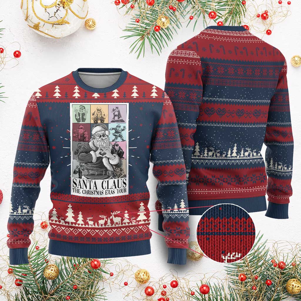 Funny Santa Claus The Christmas Eras Tours Ugly Christmas Sweater TS09 Burgundy Print Your Wear