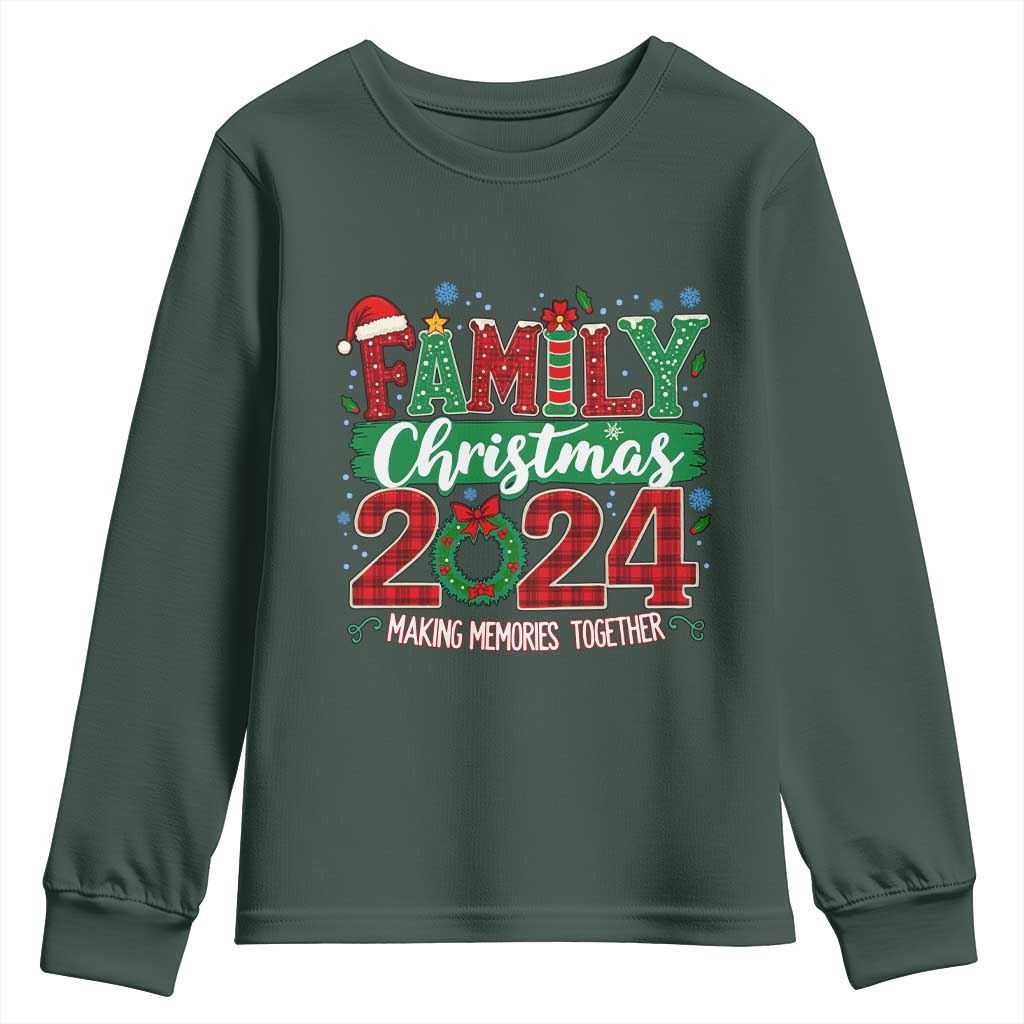 Family Christmas 2024 Youth Sweatshirt Making Memories Together TS09 Dark Forest Green Print Your Wear