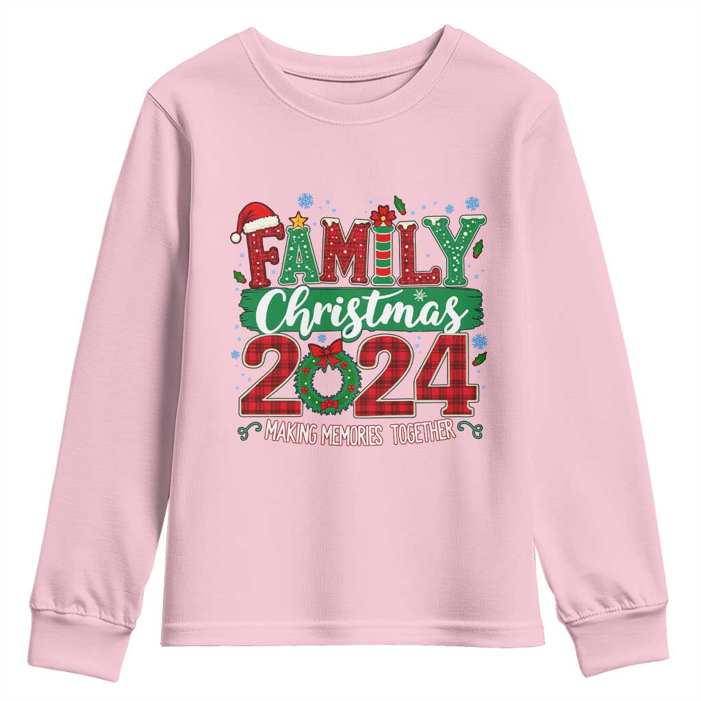 Family Christmas 2024 Youth Sweatshirt Making Memories Together TS09 Light Pink Print Your Wear