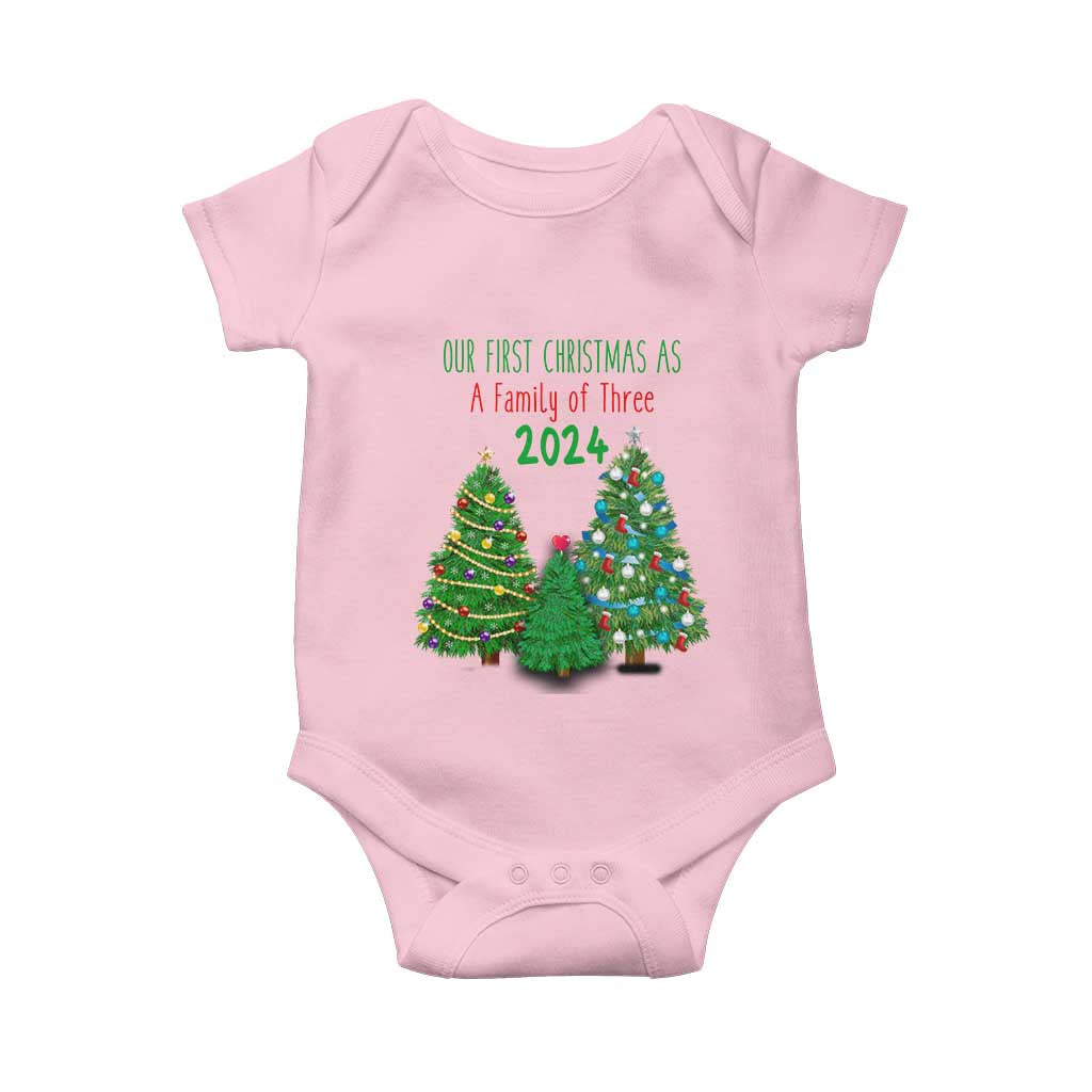 First Christmas As A family Of Three Baby Onesie TS09 Light Pink Print Your Wear